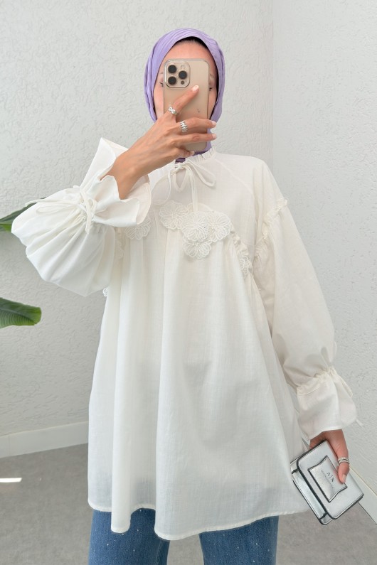 Brode Detaylı Tunik 2311 - KREM