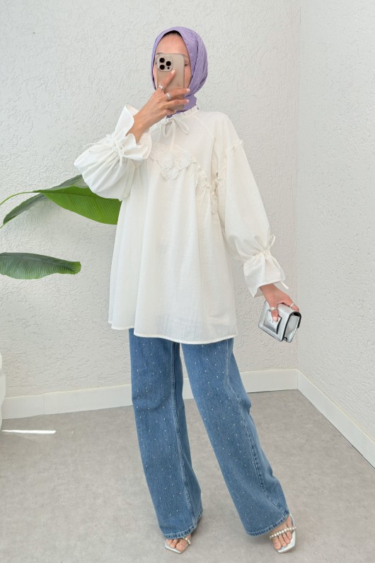 Brode Detaylı Tunik 2311 - KREM