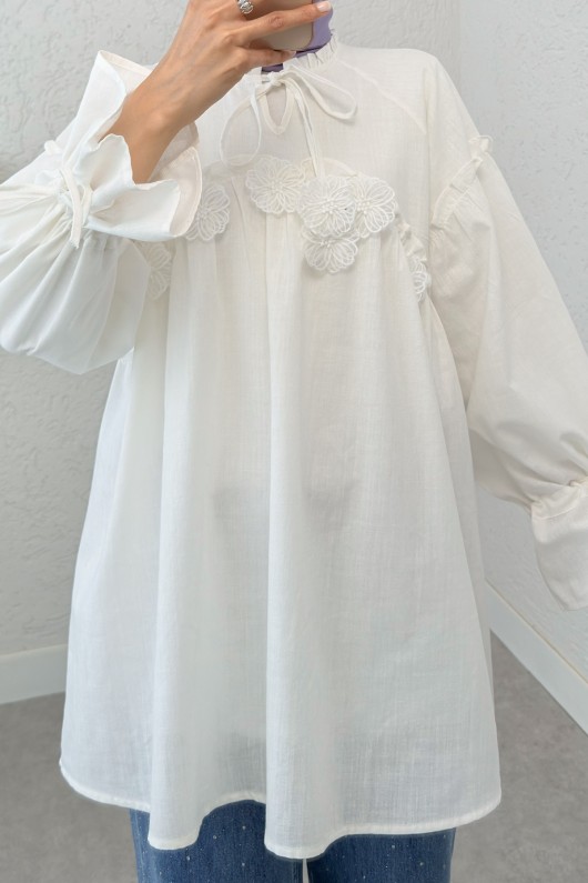 Brode Detaylı Tunik 2311 - KREM