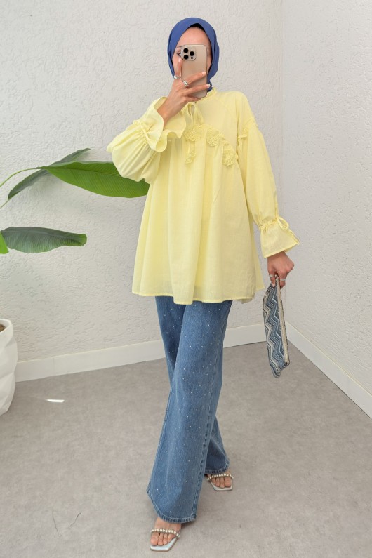 Brode Detaylı Tunik 2311 - SARI Brode Detaylı Tunik 2311 - SARI