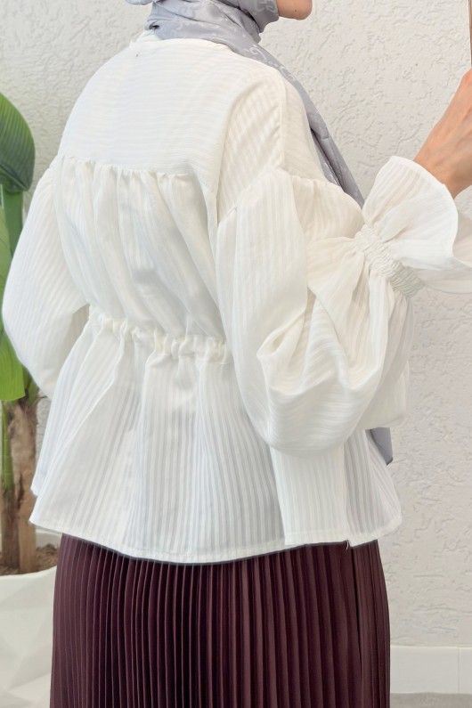 Bel Büzgülü Etek Üstü Gömlek 2312 - BEYAZ