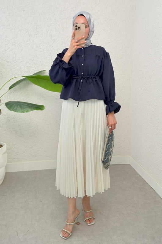 Bel Büzgülü Etek Üstü Gömlek 2312 - LACİVERT