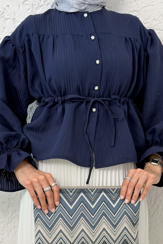 Bel Büzgülü Etek Üstü Gömlek 2312 - LACİVERT