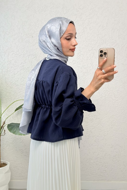 Bel Büzgülü Etek Üstü Gömlek 2312 - LACİVERT