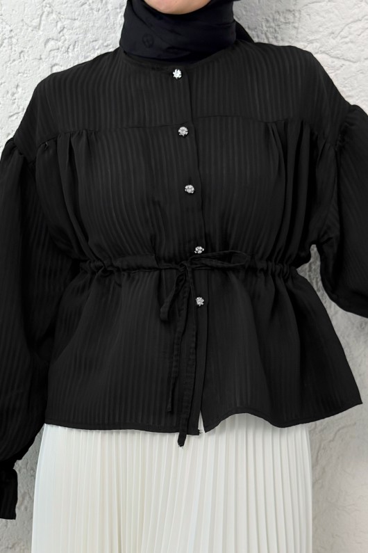 Bel Büzgülü Etek Üstü Gömlek 2312 - SİYAH