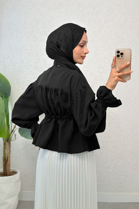 Bel Büzgülü Etek Üstü Gömlek 2312 - SİYAH