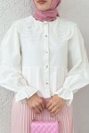 Dantel Yaka Pliseli Gömlek 2313 - BEYAZ