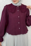 Dantel Yaka Pliseli Gömlek 2313 - BORDO