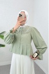 Dantel Yaka Pliseli Gömlek 2313 - MİNT YEŞİLİ