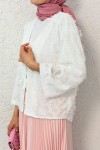 Yırtık Püsküllü Kimono 2314 - BEYAZ