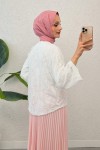 Yırtık Püsküllü Kimono 2314 - BEYAZ