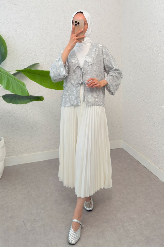 Yırtık Püsküllü Kimono 2314 - GRİ Yırtık Püsküllü Kimono 2314 - GRİ