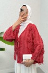 Yırtık Püsküllü Kimono 2314 - KIRMIZI