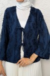 Yırtık Püsküllü Kimono 2314 - LACİVERT