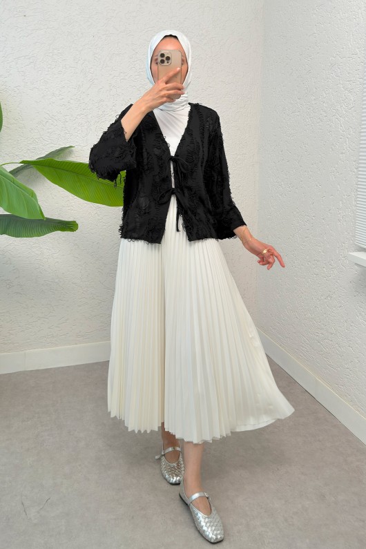 Yırtık Püsküllü Kimono 2314 - SİYAH Yırtık Püsküllü Kimono 2314 - SİYAH