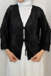 Yırtık Püsküllü Kimono 2314 - SİYAH Yırtık Püsküllü Kimono 2314 - SİYAH