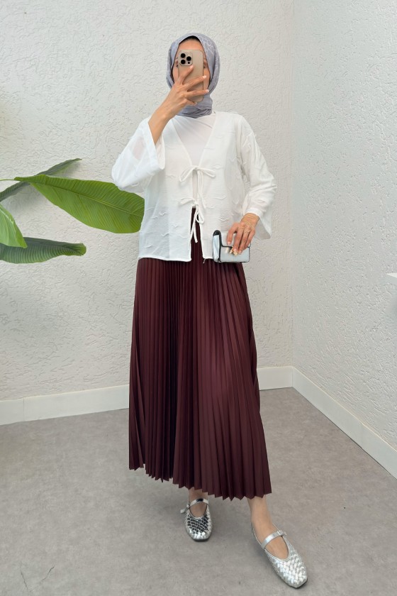 İp Bağcıklı Püsküllü Kimono 2315 - BEYAZ İp Bağcıklı Püsküllü Kimono 2315 - BEYAZ