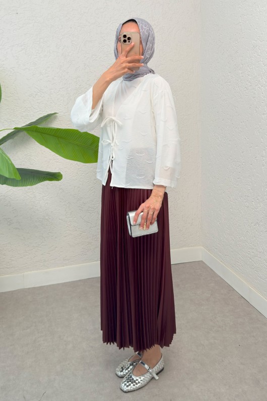 İp Bağcıklı Püsküllü Kimono 2315 - BEYAZ