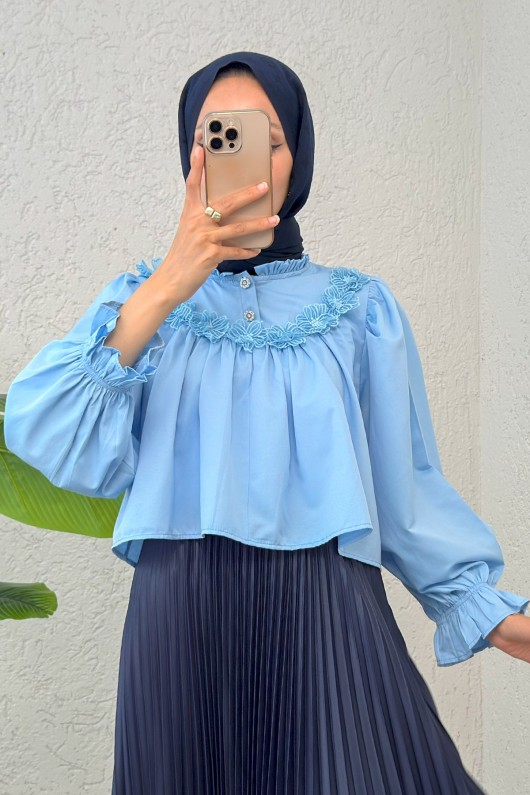 Balon Kol Etek Üstü Bluz 2317 - BEBE MAVİSİ Balon Kol Etek Üstü Bluz 2317 - BEBE MAVİSİ