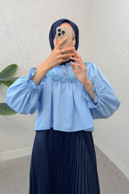 Balon Kol Etek Üstü Bluz 2317 - BEBE MAVİSİ Balon Kol Etek Üstü Bluz 2317 - BEBE MAVİSİ