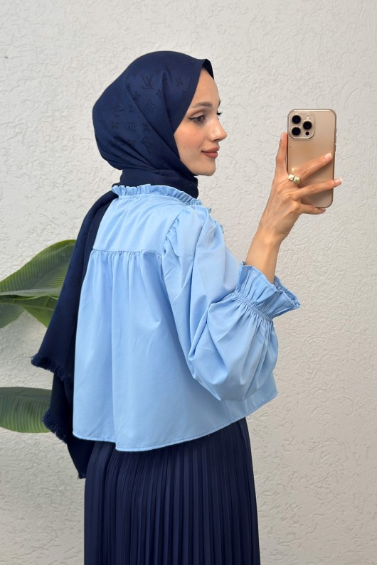 Balon Kol Etek Üstü Bluz 2317 - BEBE MAVİSİ Balon Kol Etek Üstü Bluz 2317 - BEBE MAVİSİ