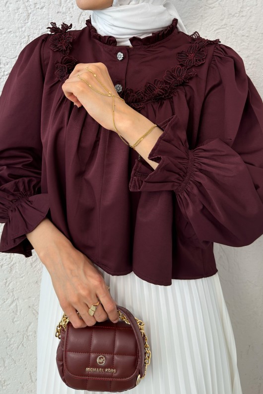 Balon Kol Etek Üstü Bluz 2317 - BORDO