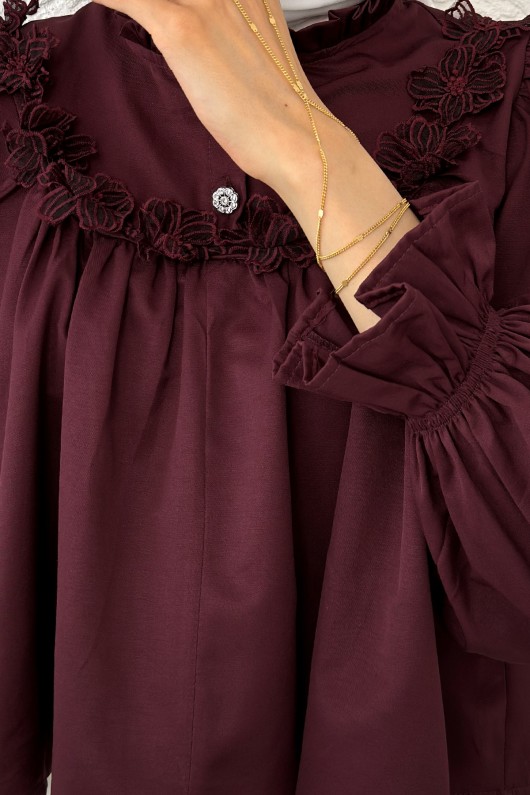 Balon Kol Etek Üstü Bluz 2317 - BORDO