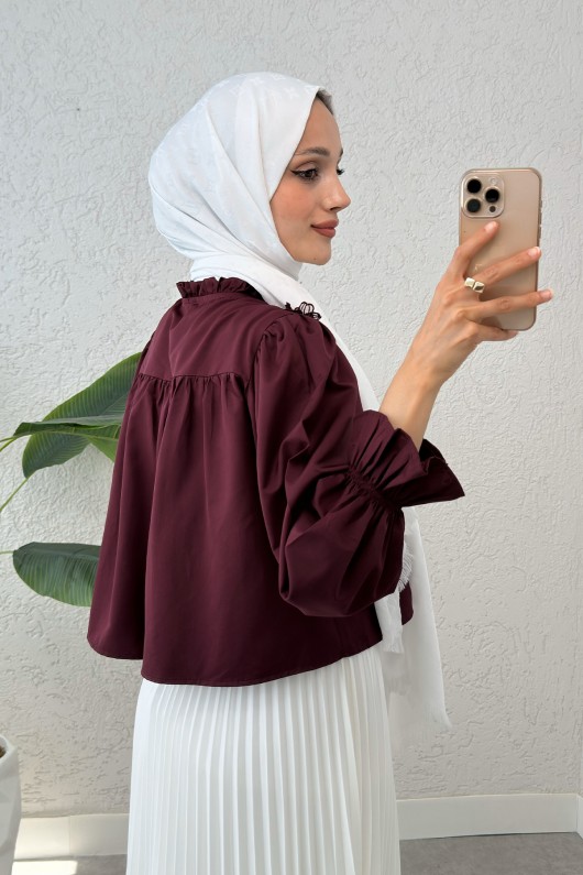 Balon Kol Etek Üstü Bluz 2317 - BORDO