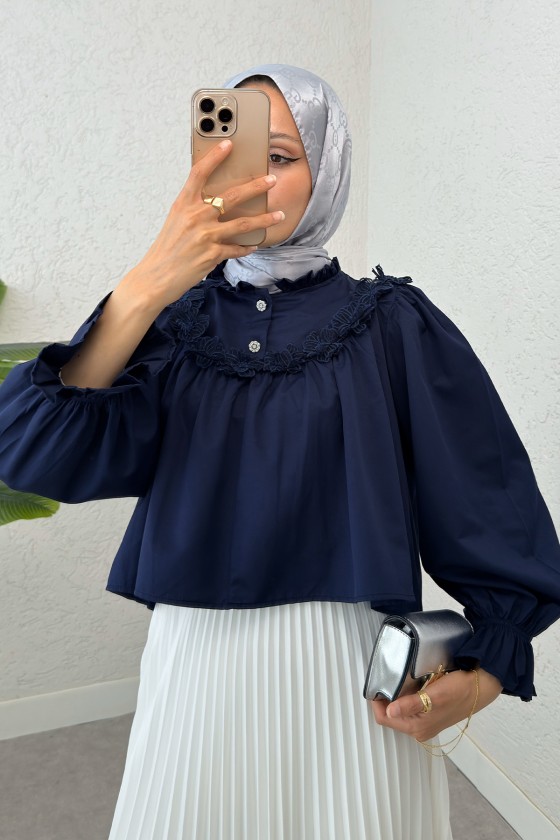 Balon Kol Etek Üstü Bluz 2317 - LACİVERT