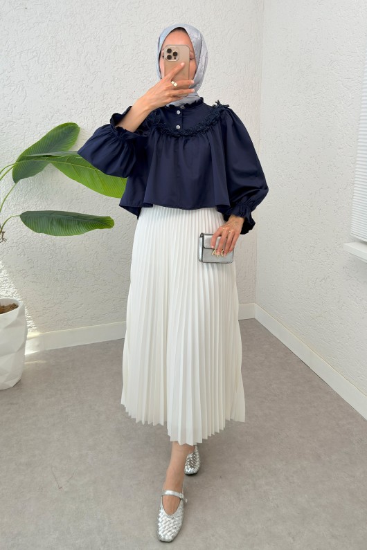 Balon Kol Etek Üstü Bluz 2317 - LACİVERT Balon Kol Etek Üstü Bluz 2317 - LACİVERT