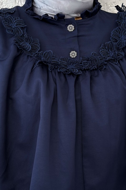 Balon Kol Etek Üstü Bluz 2317 - LACİVERT Balon Kol Etek Üstü Bluz 2317 - LACİVERT