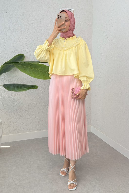 Balon Kol Etek Üstü Bluz 2317 - SARI Balon Kol Etek Üstü Bluz 2317 - SARI