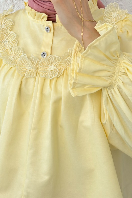 Balon Kol Etek Üstü Bluz 2317 - SARI Balon Kol Etek Üstü Bluz 2317 - SARI