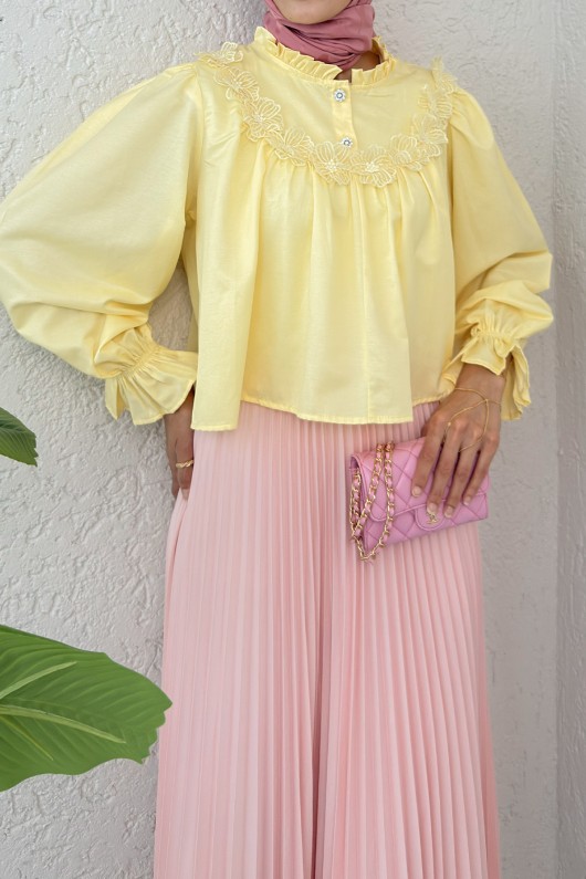 Balon Kol Etek Üstü Bluz 2317 - SARI Balon Kol Etek Üstü Bluz 2317 - SARI