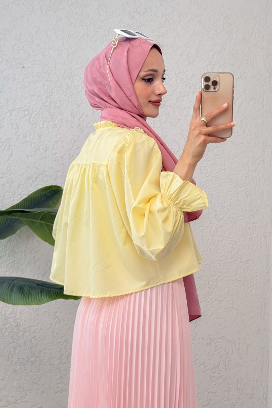 Balon Kol Etek Üstü Bluz 2317 - SARI Balon Kol Etek Üstü Bluz 2317 - SARI