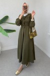 Büzgü Bağcıklı Tesettür Elbise 2319 - KOYU HAKİ