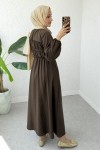 Büzgü Bağcıklı Tesettür Elbise 2319 - KAHVERENGİ