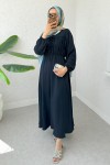 Büzgü Bağcıklı Tesettür Elbise 2319 - LACİVERT