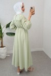 Büzgü Bağcıklı Tesettür Elbise 2319 - SU YEŞİLİ