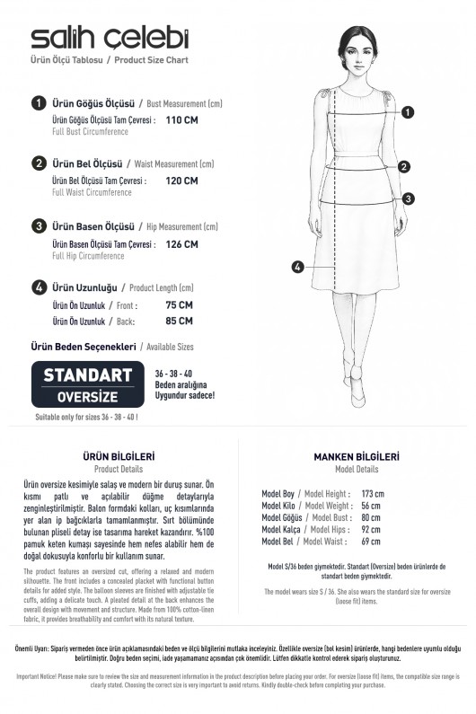 Manşet Bağcıklı Keten Gömlek 2320 - BEJ
