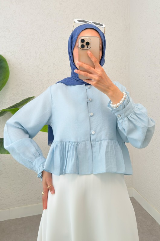 Eteği Fırfırlı Gömlek 2321 - BEBE MAVİSİ