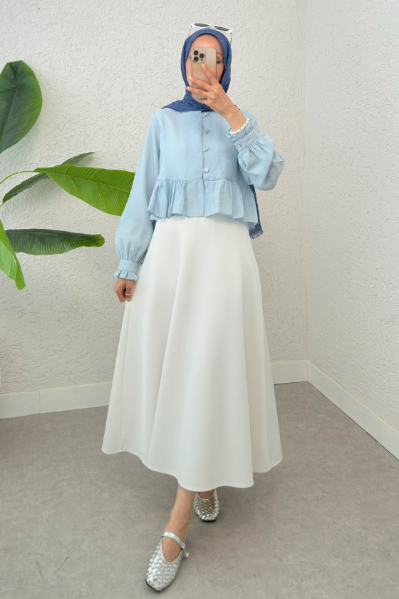 Eteği Fırfırlı Gömlek 2321 - BEBE MAVİSİ Eteği Fırfırlı Gömlek 2321 - BEBE MAVİSİ