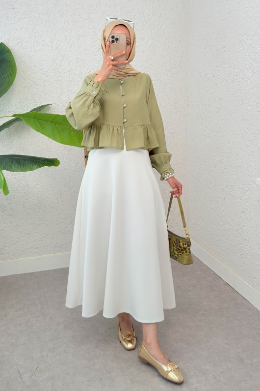 Eteği Fırfırlı Gömlek 2321 - HAKİ Eteği Fırfırlı Gömlek 2321 - HAKİ