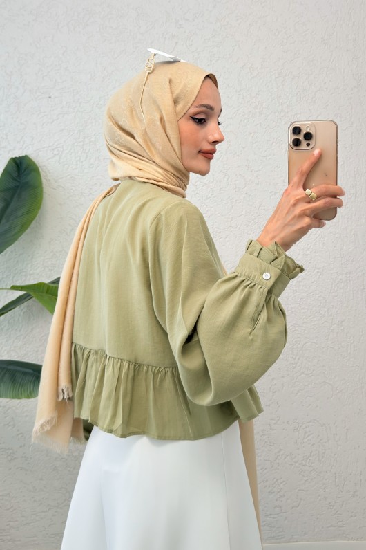 Eteği Fırfırlı Gömlek 2321 - HAKİ Eteği Fırfırlı Gömlek 2321 - HAKİ