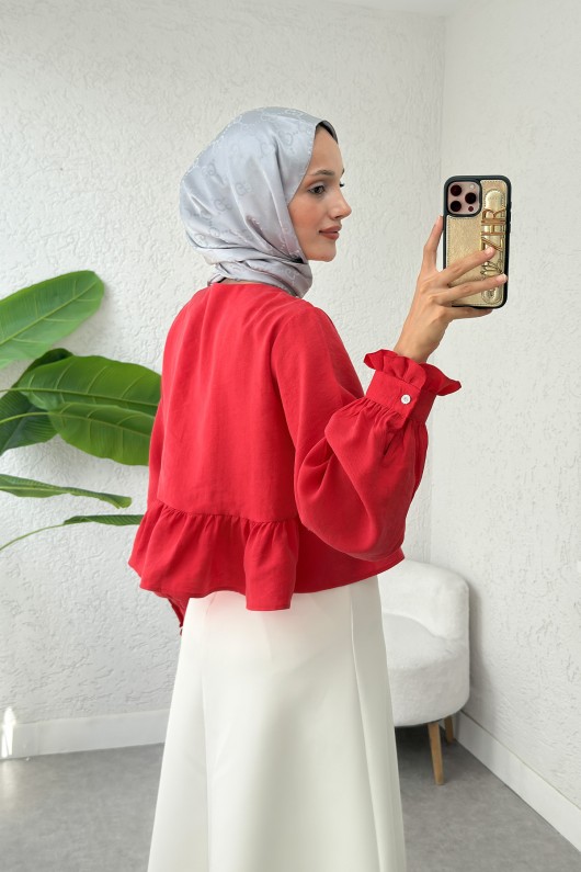 Eteği Fırfırlı Gömlek 2321 - KIRMIZI