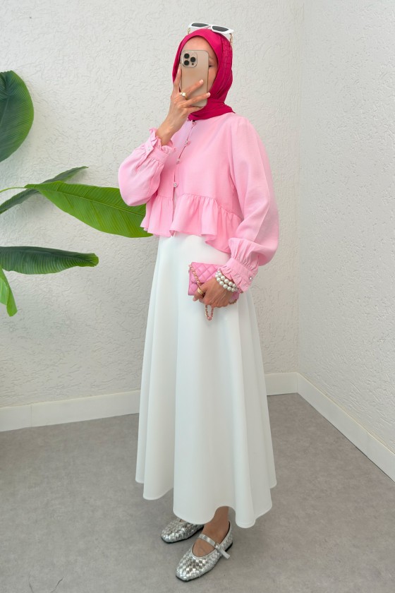 Eteği Fırfırlı Gömlek 2321 - PEMBE