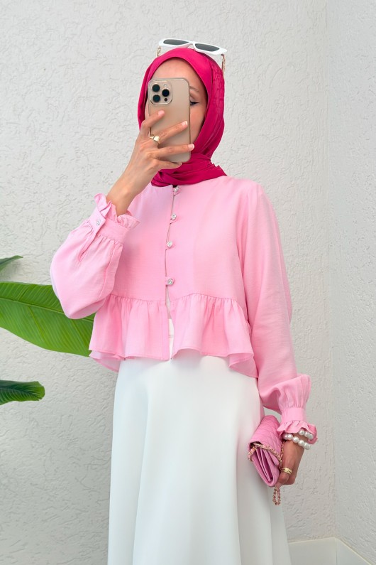 Eteği Fırfırlı Gömlek 2321 - PEMBE