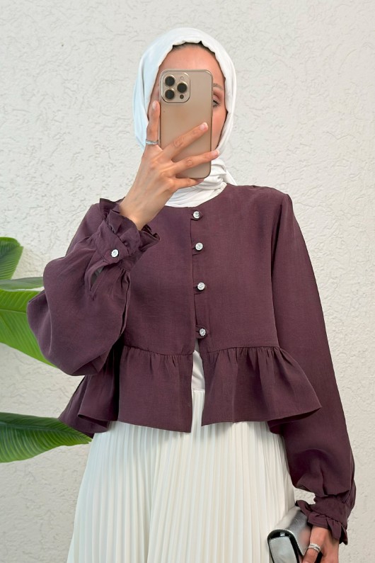 Eteği Fırfırlı Gömlek 2321 - VİŞNE ÇÜRÜĞÜ