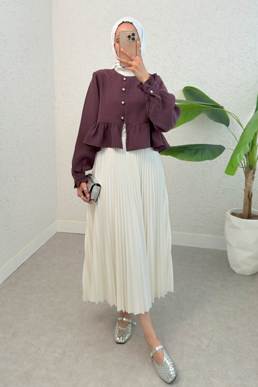 Eteği Fırfırlı Gömlek 2321 - VİŞNE ÇÜRÜĞÜ