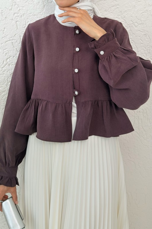 Eteği Fırfırlı Gömlek 2321 - VİŞNE ÇÜRÜĞÜ